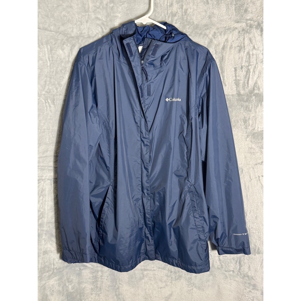 Columbia Omni-Tech Rain Jacket Womens 2X Navy Blue Waterproof Hooded RW2436